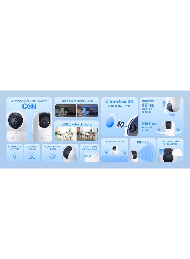 EZVIZ C6N G1 Security Camera, 3K/5MP New Indoor Camera with 360° View, WiFi Camera, Smart Color Night Vision, Human Detection, Auto-Zoom Tracking, Two Way Calling with Touch Button, Auto-Patrol Mode - Image 5