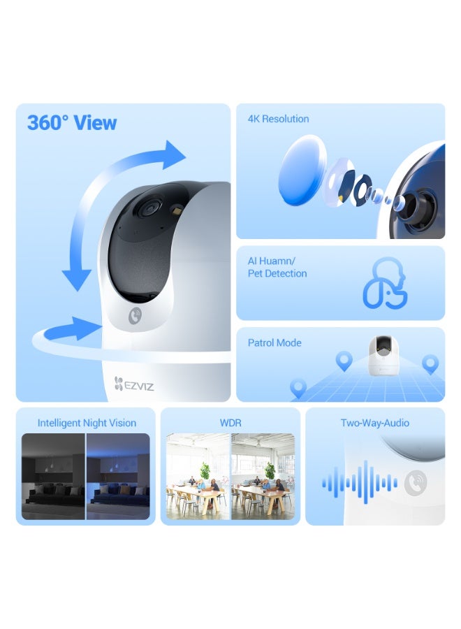 EZVIZ C6N G1 Security Camera, 4K/8MP New Indoor Camera, WiFi Camera, Smart Color Night Vision, Human Detection, Auto-Zoom Tracking, Two Way Calling with Touch Button, Auto-Patrol Mode - Image 3