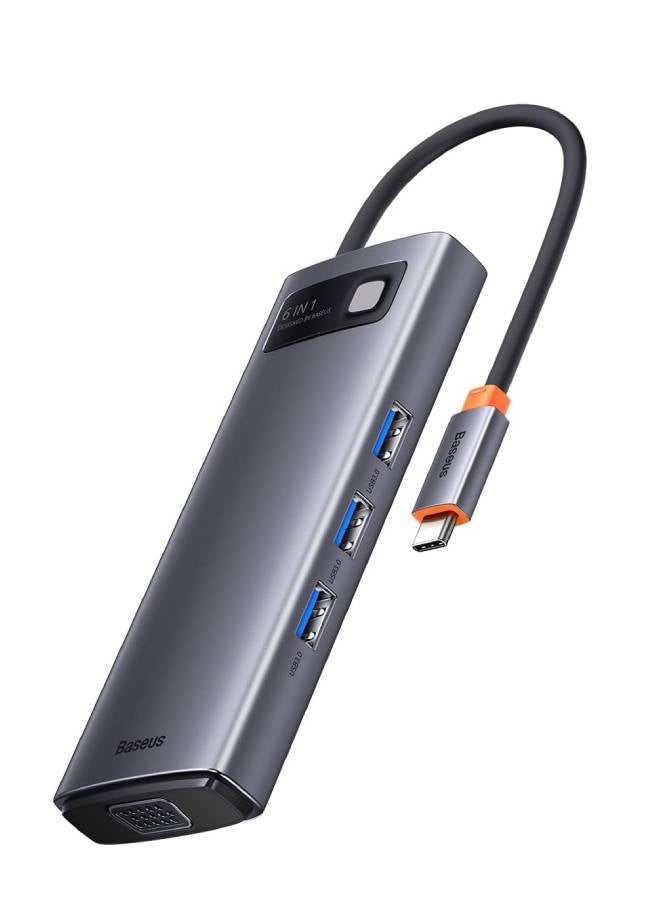Baseus metal gleam series 6-in-1 multifunctional type-c hub docking station gray(type-c to hdmi*1+usb3.0 * 3+pd*1+vga*1) grey - Image 1