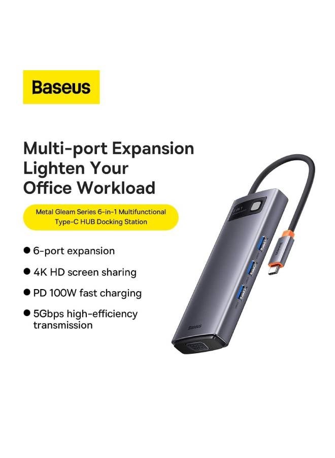 Baseus metal gleam series 6-in-1 multifunctional type-c hub docking station gray(type-c to hdmi*1+usb3.0 * 3+pd*1+vga*1) grey - Image 3