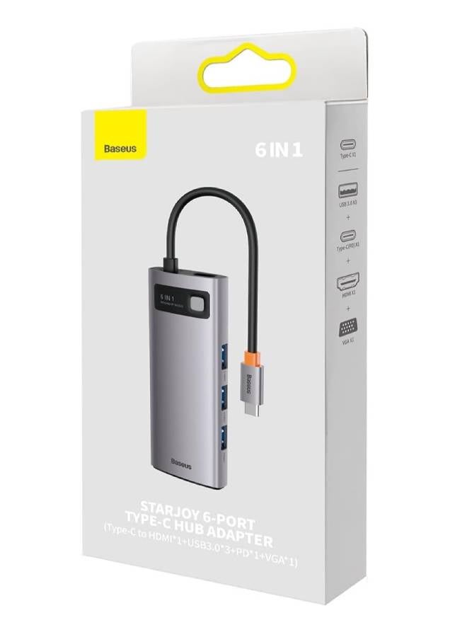 Baseus metal gleam series 6-in-1 multifunctional type-c hub docking station gray(type-c to hdmi*1+usb3.0 * 3+pd*1+vga*1) grey - Image 4