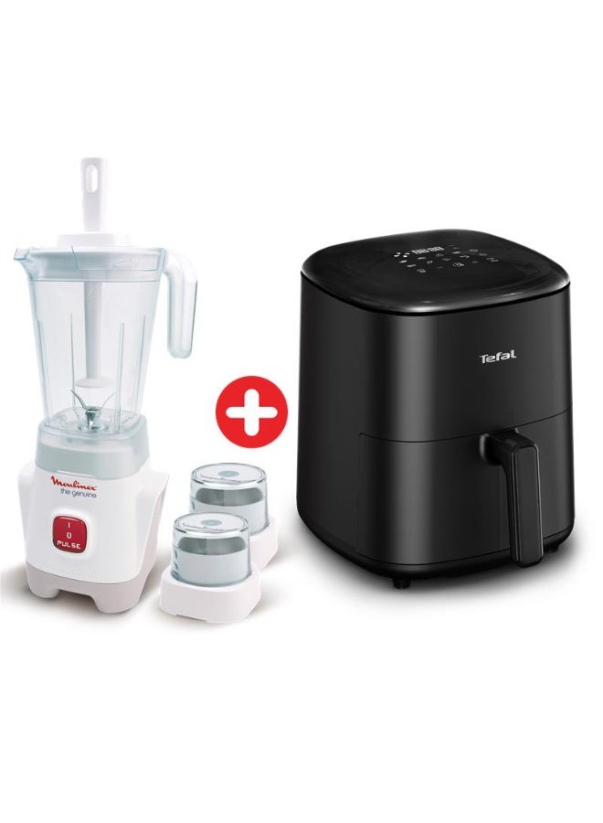 تيفال Easy Fry Max, Hot Air Fryer, 5L Capacity, 10 Preset Programs, Digital  + ( Gift ) Moulinex Genuine Blender with Grinder and Grater, 1.50 liter  - 5 L 400 W EY2458EG White