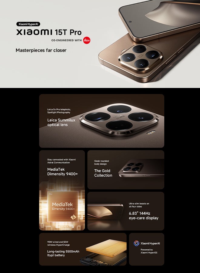 شاومي 15T Pro Dual SIM 5G Mocha Gold 12GB RAM 1TB With FREE Gifts - Xiaomi Smart Band 10, 2-years warranty, 1-Screeen Replacement and 4-months Spotify, 3-months YouTube Premium, 3-months Google AI Pro membership - Global Version - Image 5