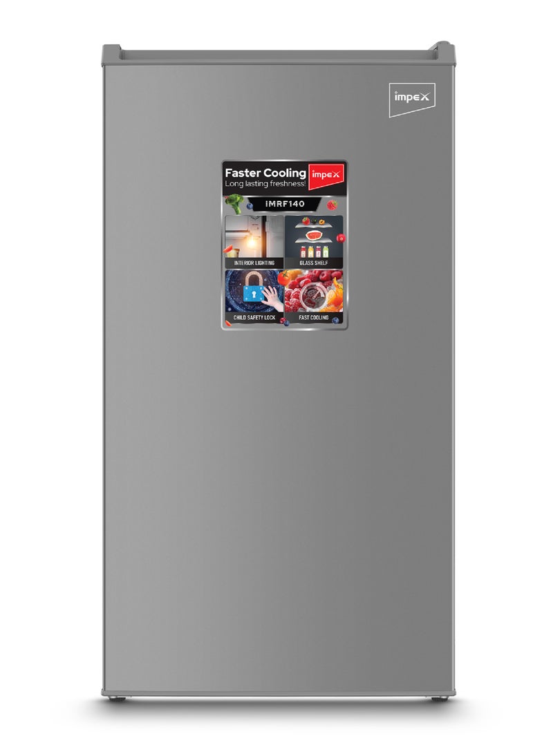 إمبكس ثلاجة باب واحد سعة 90 لتر | ثلاجة تبريد أسرع سعة 2.9 قدم مكعب | ثلاجة ميني مدمجة للمنزل والمكتب والسكن الجامعي | ثلاجة مع فريزر | رفوف زجاجية، مصباح داخلي 2 واط، أرجل قابلة للتعديل، مكثف داخلي، صينية بيض | سعة صافية 83 لتر، 70 واط - Image 1