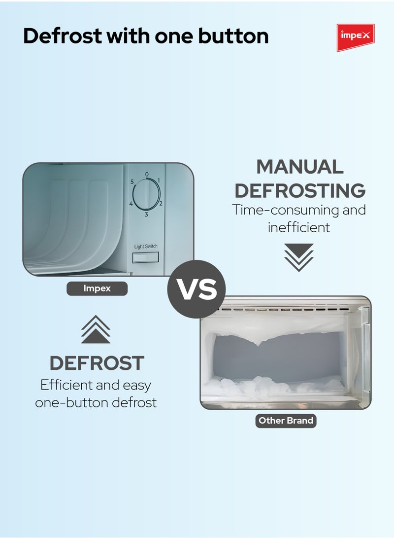 إمبكس ثلاجة باب واحد سعة 90 لتر | ثلاجة تبريد أسرع سعة 2.9 قدم مكعب | ثلاجة ميني مدمجة للمنزل والمكتب والسكن الجامعي | ثلاجة مع فريزر | رفوف زجاجية، مصباح داخلي 2 واط، أرجل قابلة للتعديل، مكثف داخلي، صينية بيض | سعة صافية 83 لتر، 70 واط - Image 5