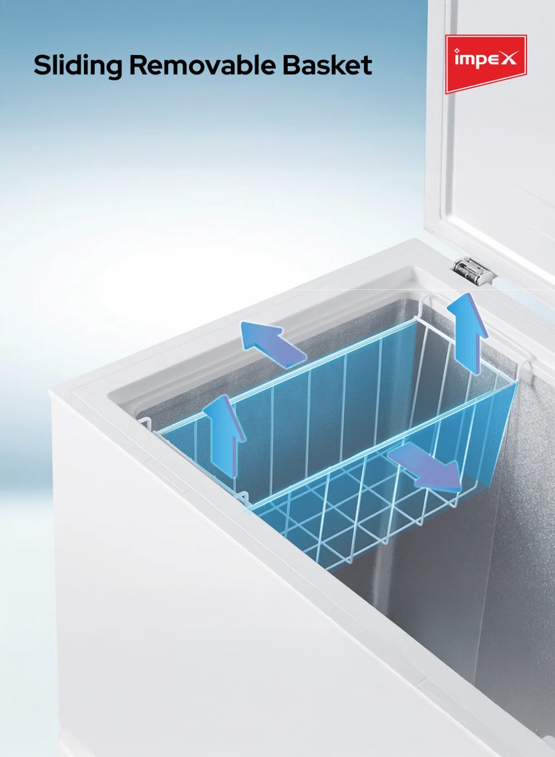 إمبكس فريزر صندوقي سعة 100 لتر | فريزر عميق هجين مع وضع تجميد سريع، قفل ومفتاح، سلة قابلة للإزالة منزلقة | تصميم داخلي سهل التنظيف، جدار رقيق، نظام تصريف أمامي | تشطيب أبيض | IMCF100 - Image 4