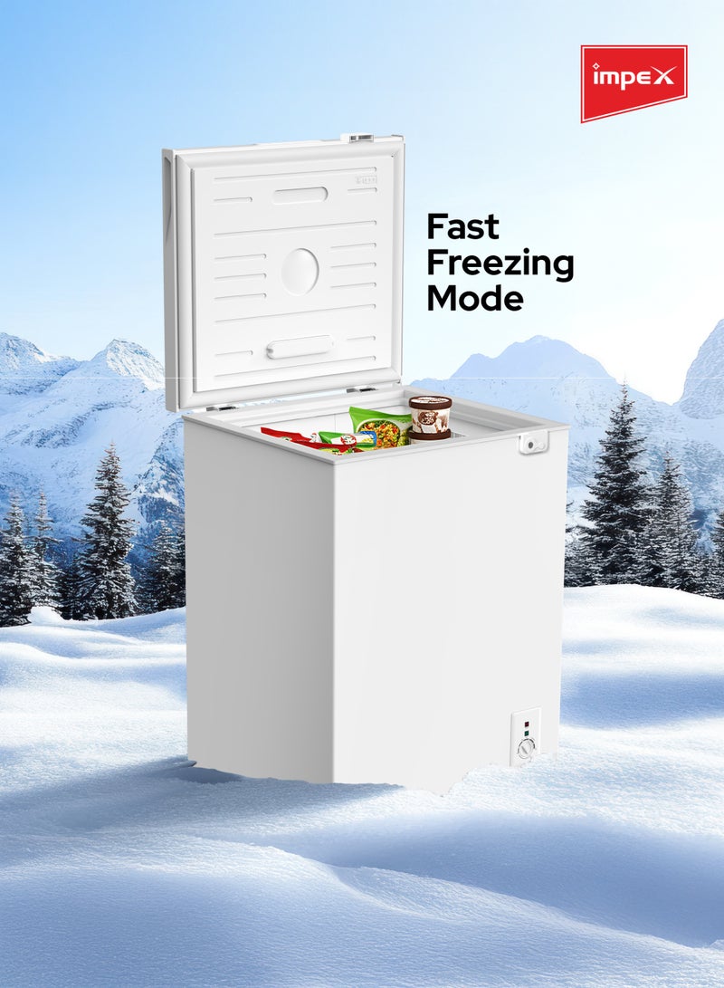 إمبكس فريزر صندوقي سعة 100 لتر | فريزر عميق هجين مع وضع تجميد سريع، قفل ومفتاح، سلة قابلة للإزالة منزلقة | تصميم داخلي سهل التنظيف، جدار رقيق، نظام تصريف أمامي | تشطيب أبيض | IMCF100 - Image 3