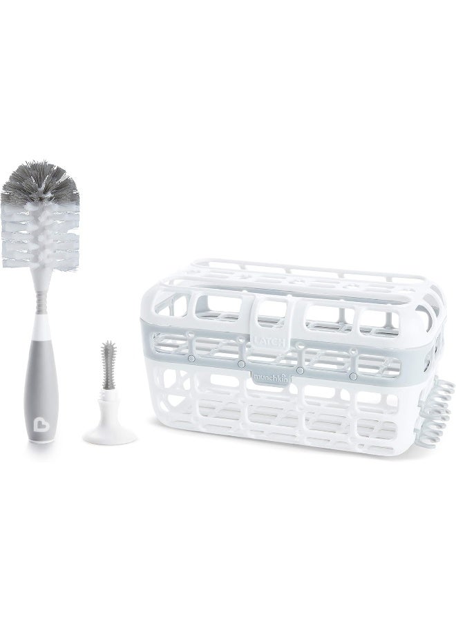 مونشكين مجموعة تنظيف زجاجات الأطفال وأجزاء صغيرة من مانشكن®، تشمل سلة غسالة صحون عالية السعة وفرشاة زجاجة شعيرية، رمادي - Image 1