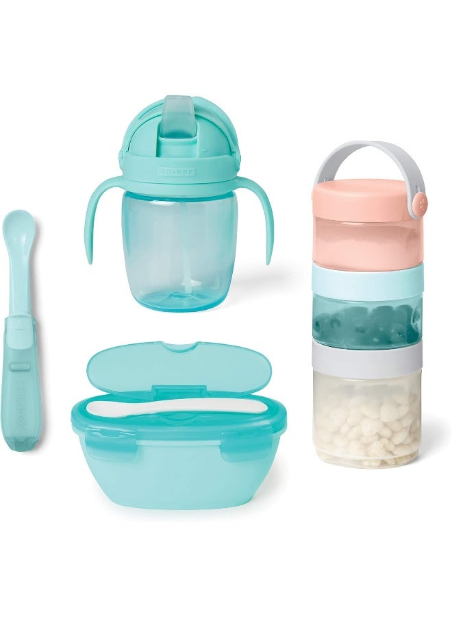 سكيب هوب Skip Hop Baby Easy-Pack Feeding Travel Essentials 6 Piece Set Soft Teal 6m+ - Image 1