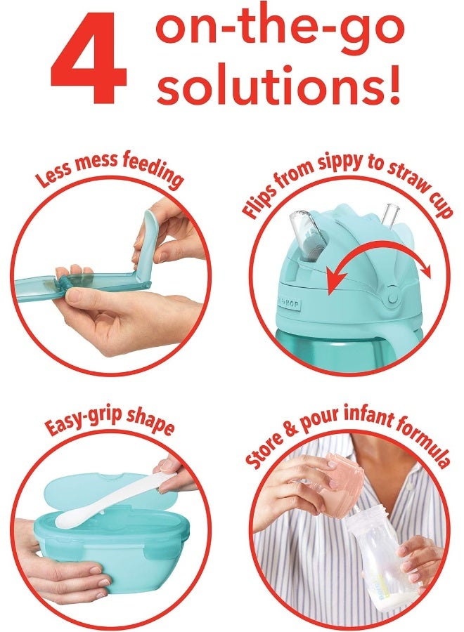 سكيب هوب Skip Hop Baby Easy-Pack Feeding Travel Essentials 6 Piece Set Soft Teal 6m+ - Image 2