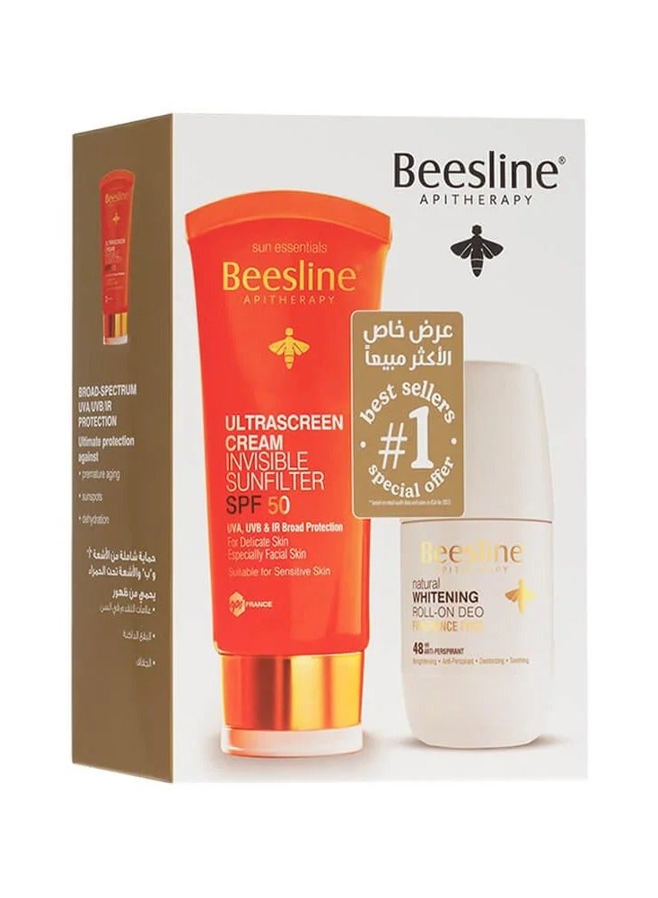 بيزلين كريم واقي الشمس غير المرئي فائق الجودة 60 مل + مزيل العرق رول أون لتفتيح البشرة 50 مل - Image 1
