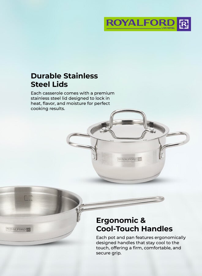 رويال فورد Rockmaz 9-Piece Stainless Steel Cookware Set, Tri-Ply Construction, Induction & Gas Compatible, Extra-Thick Base 3 Layer | 4 Casseroles with Lids + Frypan, Premium Durable Design, Scratch-Resistant, Heat-Retentive Stainless Steel Cookware for Home Kitchen & Family Cooking Silver 26+24+22+16 Cm Casseroles & 24 Cm Frypancm - Image 3