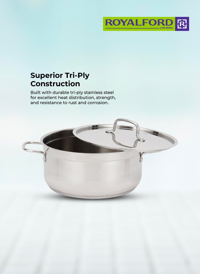 رويال فورد Rockmaz 9-Piece Stainless Steel Cookware Set, Tri-Ply Construction, Induction & Gas Compatible, Extra-Thick Base 3 Layer | 4 Casseroles with Lids + Frypan, Premium Durable Design, Scratch-Resistant, Heat-Retentive Stainless Steel Cookware for Home Kitchen & Family Cooking Silver 26+24+22+16 Cm Casseroles & 24 Cm Frypancm - Image 2