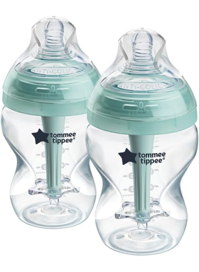 تومي تيبي زجاجات تومي تيبي للأطفال، زجاجة متقدمة مضادة للمغص بحجم تدفق بطيء مشابه للثدي، 9 أونصات، 0 شهرًا فما فوق، ذاتية التعقيم، أساسيات تغذية الأطفال، عبوة من 2 - Image 1