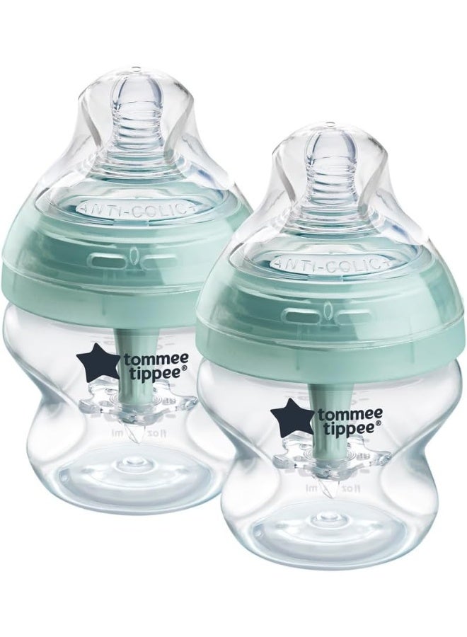 تومي تيبي زجاجات تومي تيبي للأطفال، زجاجة متقدمة مضادة للمغص بتدفق بطيء مشابه للثدي، 5 أونصات، 0 شهر فما فوق، ذاتية التعقيم، أساسيات تغذية الأطفال، عبوة من 2 - Image 1