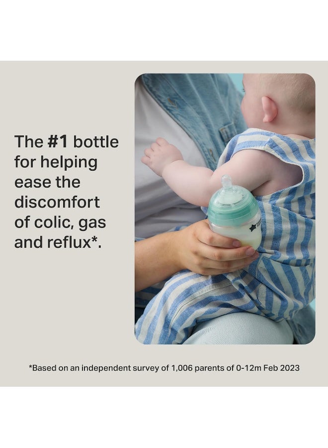 تومي تيبي زجاجات تومي تيبي للأطفال، زجاجة متقدمة مضادة للمغص بتدفق بطيء مشابه للثدي، 5 أونصات، 0 شهر فما فوق، ذاتية التعقيم، أساسيات تغذية الأطفال، عبوة من 2 - Image 2