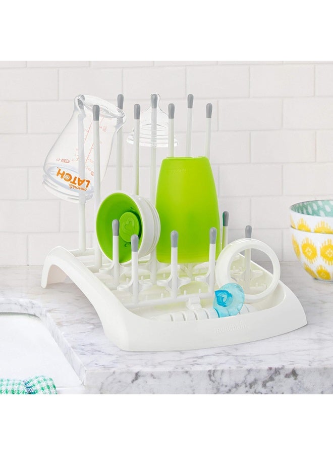 مونشكين Munchkin Fold Baby Bottle Drying Rack and Bristle Bottle Brush Cleaning Essentials Set, White/Grey - Image 3