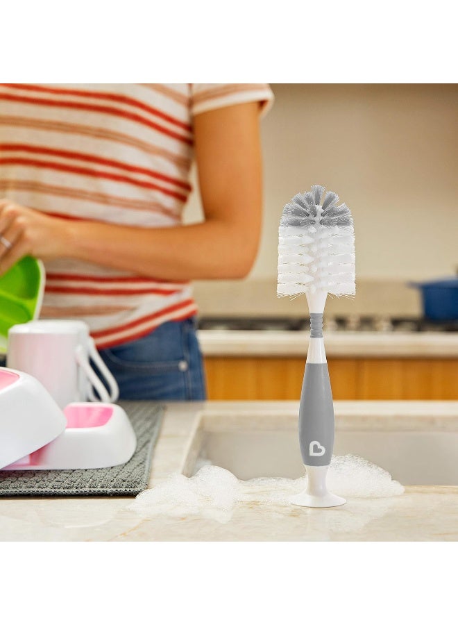 مونشكين Munchkin Fold Baby Bottle Drying Rack and Bristle Bottle Brush Cleaning Essentials Set, White/Grey - Image 2