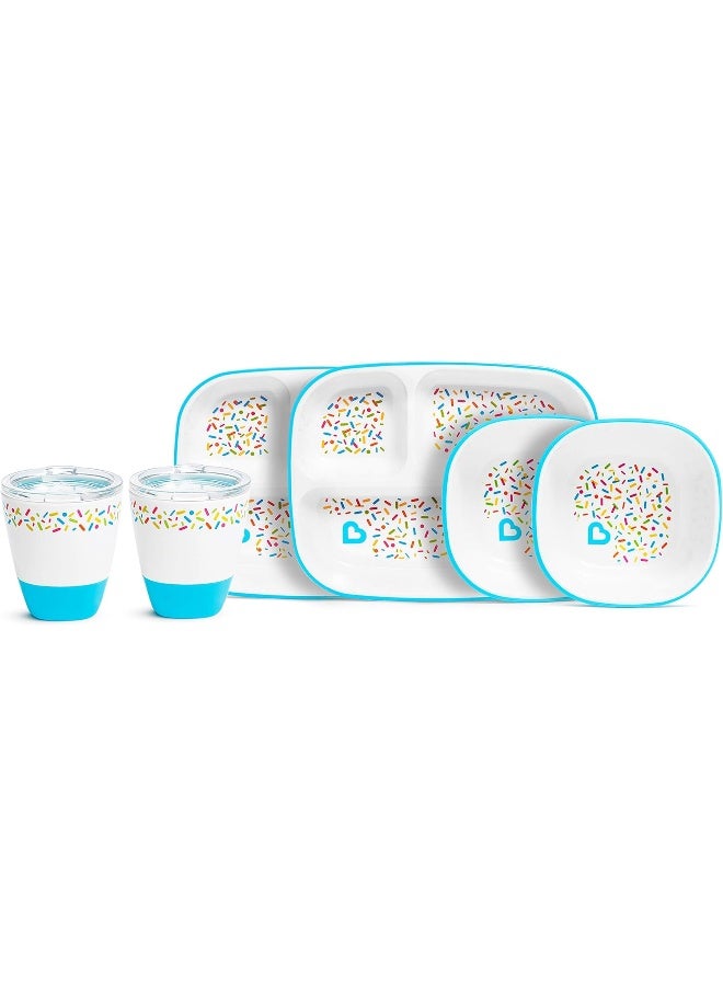 مونشكين Munchkin® Splash™ Toddler Feeding Supplies Set, Includes Divided Plate, Bowl and Open Cup, Blue Sprinkles - Image 1