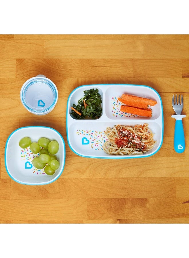 مونشكين Munchkin® Splash™ Toddler Feeding Supplies Set, Includes Divided Plate, Bowl and Open Cup, Blue Sprinkles - Image 3