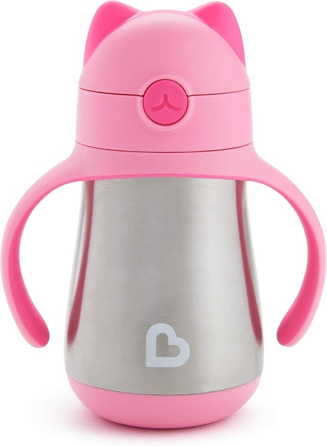 مونشكين Munchkin Cool Cat Sippy Cup for Toddlers, Stainless Steel Straw Cup, 8 Ounce, Pink - Image 1