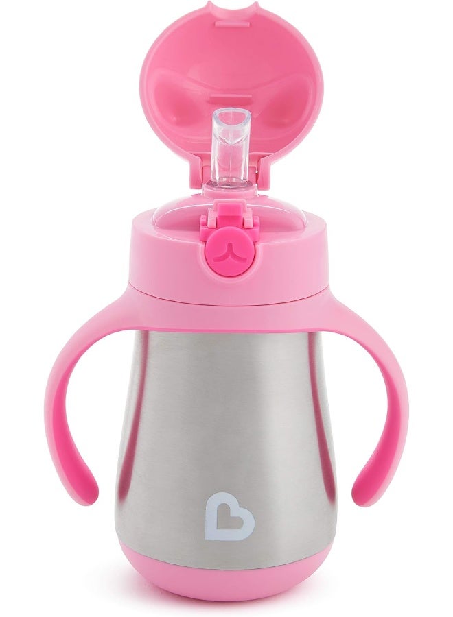 مونشكين Munchkin Cool Cat Sippy Cup for Toddlers, Stainless Steel Straw Cup, 8 Ounce, Pink - Image 2