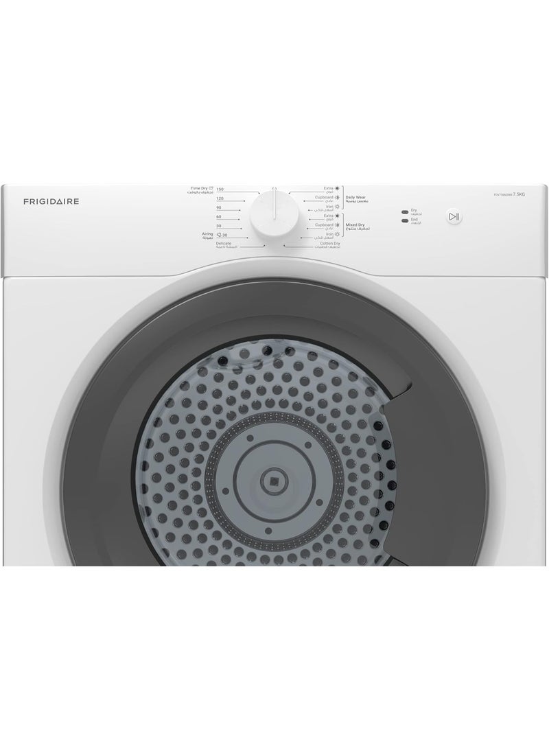 فريجيدير مجفف هواء 7.5 كجم مع 6 إعدادات حرارة | رقم الموديل Fdv756N3Wb مع ضمان لمدة سنتين 7.5 كجم Fdv756N3Wb - Image 3
