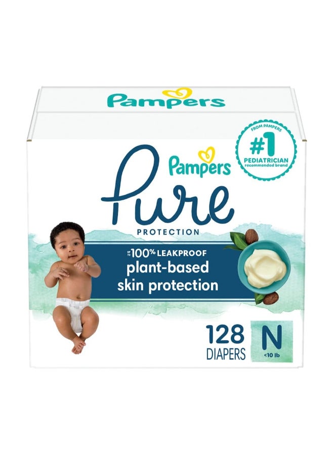 Pampers Pure Protection Diapers Newborn - Size 0, 128 Count, Hypoallergenic Premium Disposable Baby Diapers - Image 1