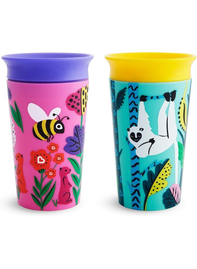 مونشكين Munchkina Miraclea 360 WildLove Sippy Cup, 9 Oz, 2 Pack, Bee/Lemur - Image 1