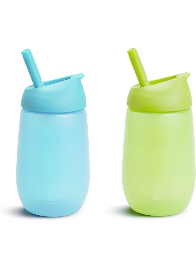 مونشكين كوب شرب للأطفال من مانشكن® سهل التنظيف™ مع قشة سهلة التنظيف، 10 أونصات، عبوة من 2، أزرق/أخضر - Image 1