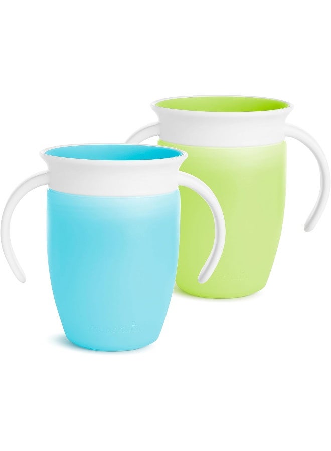 مونشكين Munchkin® Miracle® 360 Trainer Sippy Cup with Handles, Spill Proof, 7 Ounce, 2 Pack, Green/Blue - Image 1