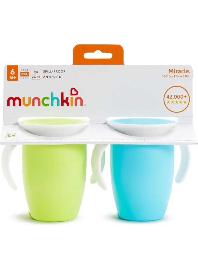 مونشكين Munchkin® Miracle® 360 Trainer Sippy Cup with Handles, Spill Proof, 7 Ounce, 2 Pack, Green/Blue - Image 5