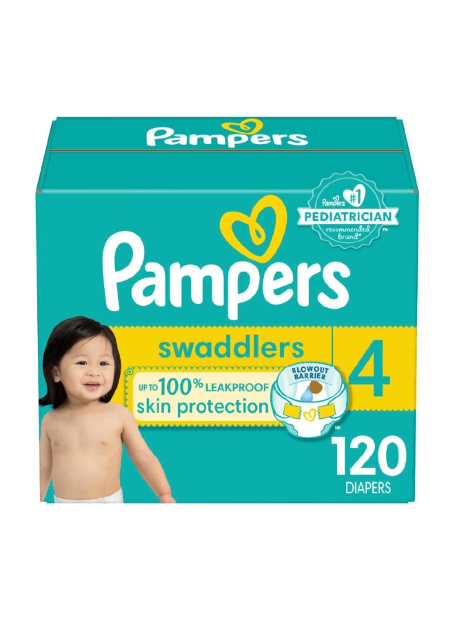 بامبرز حفاضات بامبرز للأطفال - سوادلرز - الحجم 4، 120 قطعة، حفاضات أطفال قابلة للاستخدام مرة واحدة فائقة الامتصاص - Image 1