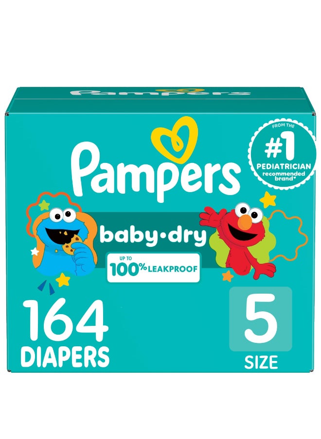Pampers Diapers - Baby Dry - Size 5, 164 Count, Absorbent Disposable Infant Diaper (Packaging May Vary) - Image 1