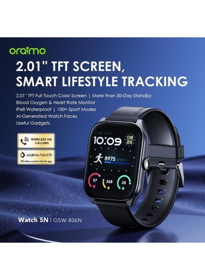 Oraimo Watch 5N with 2.01" TFT screen and supports calling and IP68 water resistance Black - Image 2