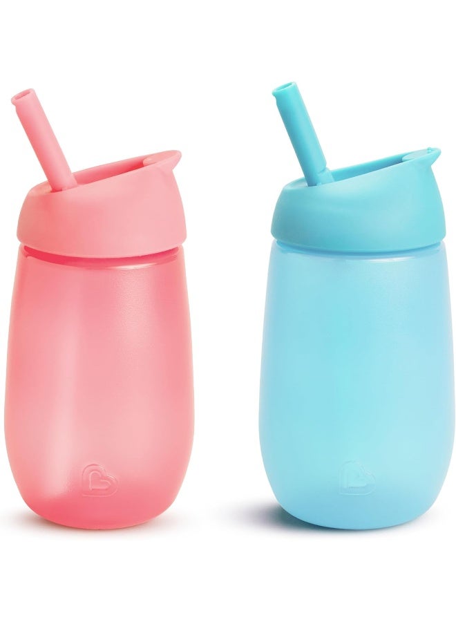 مونشكين Munchkin Simple Clean Straw Cup, 10 Ounce, 2 Pack, Pink/Blue - Image 1