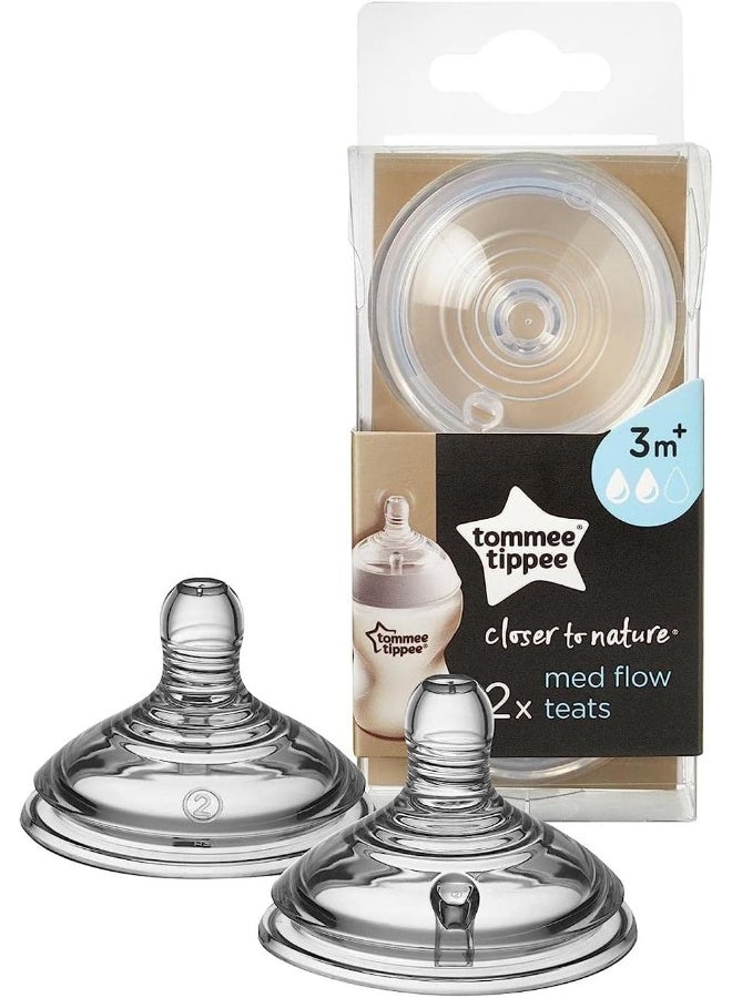 Tommee Tippee Closer to Nature Medium Flow Teats 3+ Months, Clear, Pack of 2 - Image 2