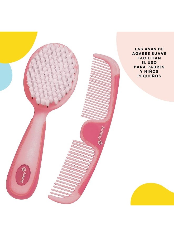 Safety 1st Easy Grip Brush and Comb, Raspberry - Image 2
