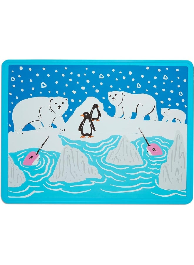 مونشكين Munchkin WildLove Reversible Silicone Placemat for Kids, 1pk, Polar Bear - Image 1