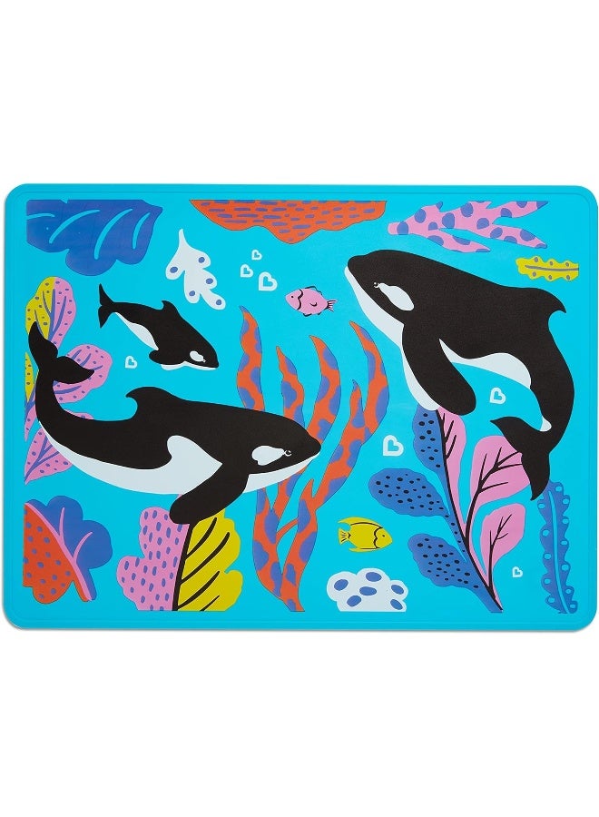 مونشكين Munchkin WildLove Reversible Silicone Placemat for Kids, 1pk, Orca - Image 1
