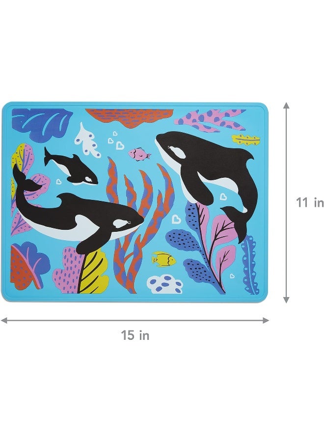 مونشكين Munchkin WildLove Reversible Silicone Placemat for Kids, 1pk, Orca - Image 4