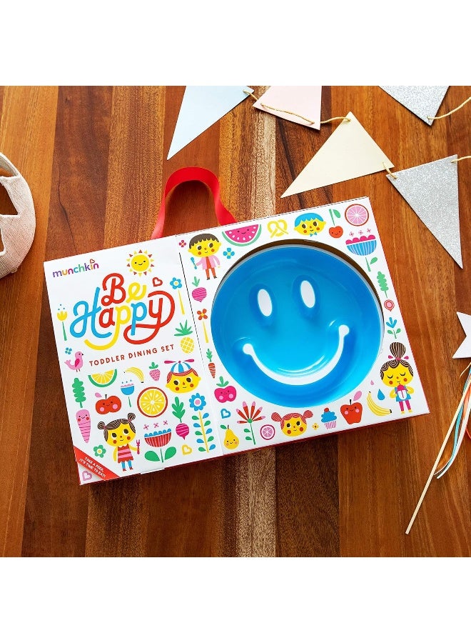 Munchkin Be Happy Toddler Dining Set, Includes Suction Plate, Straw Cup and Utensil Set, Blue - Image 5