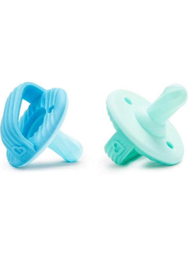 مونشكين Munchkin Sili-Soothe & Teethe, Silicone Pacifier & Teether, 2 Pack, Blue/Green - Image 1