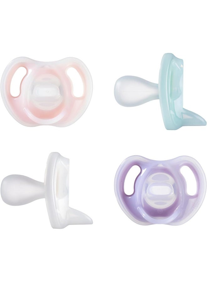 تومي تيبي تم تومي تيبي مصاصة سيليكون خفيفة للغاية، تصميم تقويمي متماثل، خالية من BPA، تصميم قطعة واحدة، 0-6 أشهر، عبوة من 4 مصاصات - Image 1