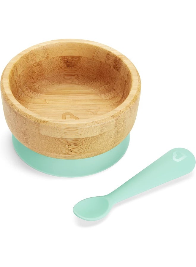 مونشكين MunchkinÂ® Bambouâ„¢ Suction Bowl and Silicone Spoon for Babies and Toddlers, Non-Toxic Bamboo - Image 1