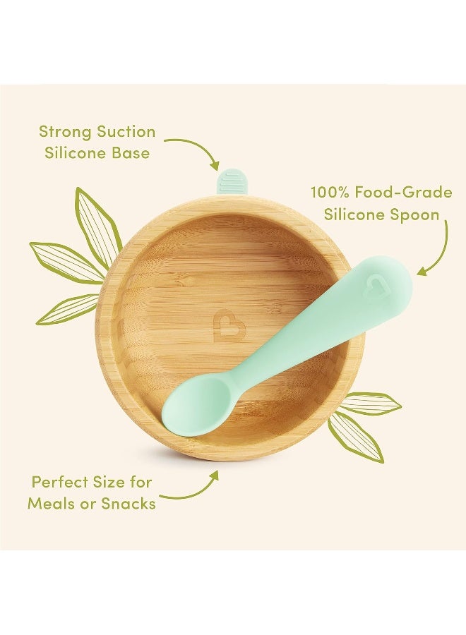 مونشكين MunchkinÂ® Bambouâ„¢ Suction Bowl and Silicone Spoon for Babies and Toddlers, Non-Toxic Bamboo - Image 2