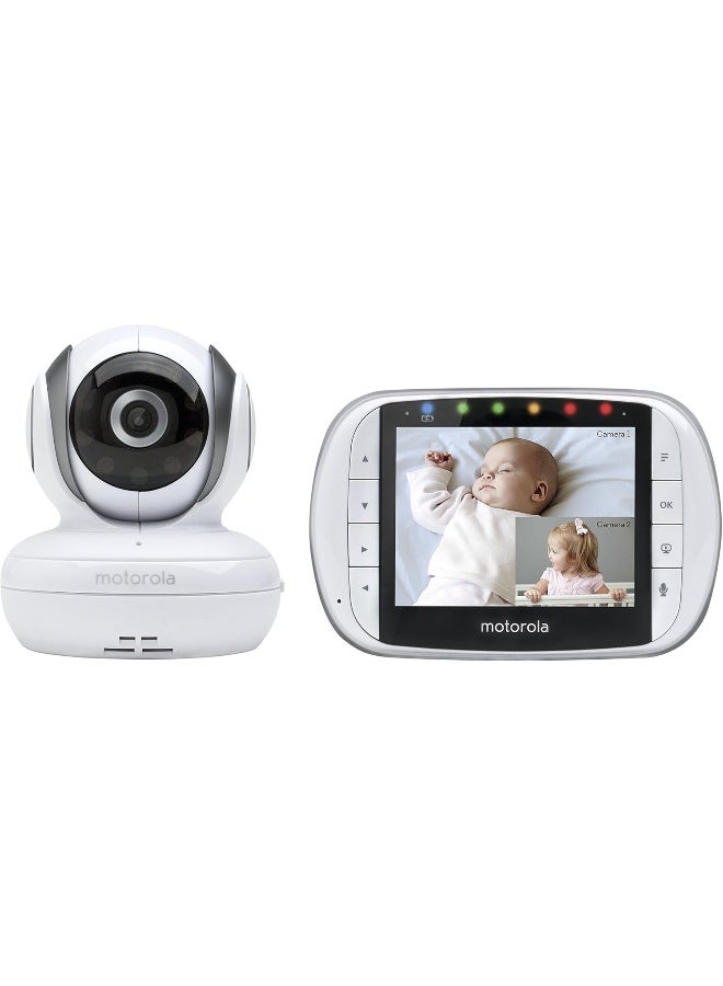 موتورولا MBP36S جهاز مراقبة الأطفال بالفيديو اللاسلكي عن بُعد مع شاشة LCD ملونة بحجم 3.5 بوصة، كاميرا عن بُعد مع إمكانية التحريك، الميل، والتكبير - Image 1