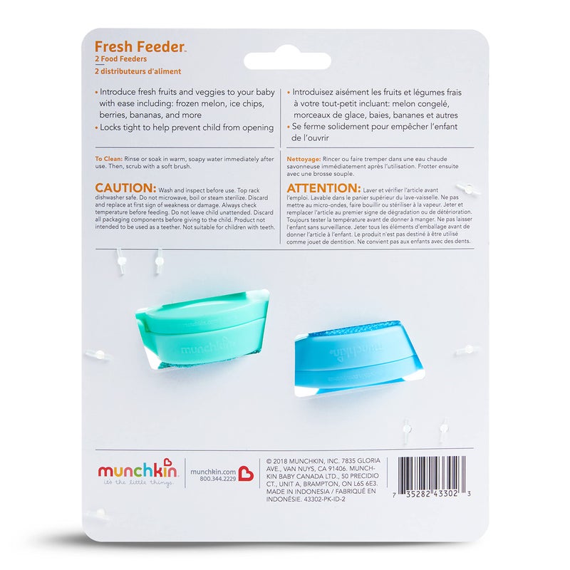 مونشكين Munchkin Baby Feeder for Fresh Food and Fruit, 2 Pack, Blue/Mint - Image 4