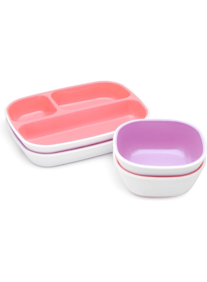 مونشكين MunchkinÂ® Splashâ„¢ 4 Piece Toddler Divided Plate and Bowl Dining Set, Pink/Purple - Image 4