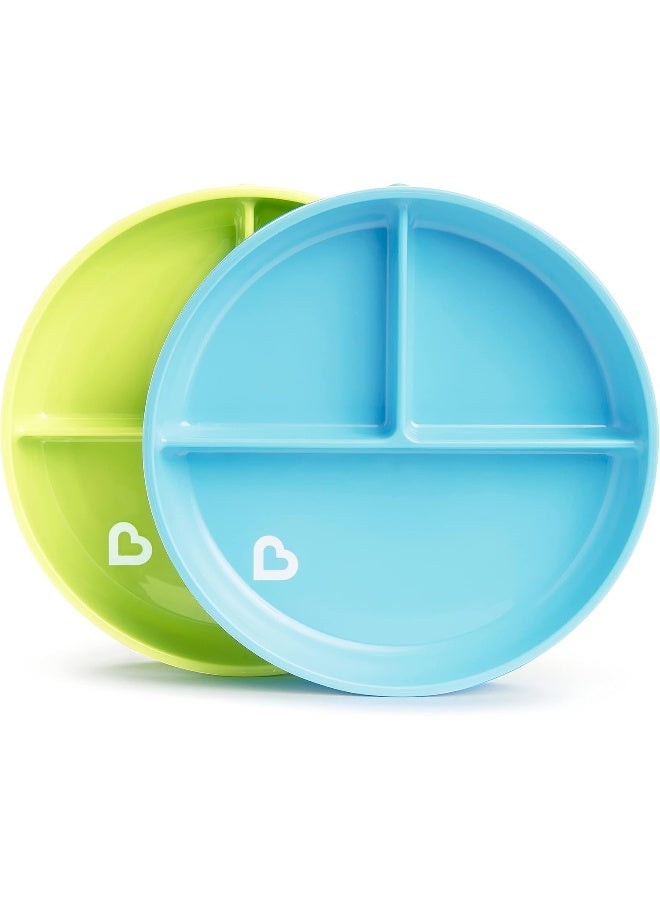 مونشكين Munchkin Stay Put Suction Plates for Baby and Toddler, 3 Divided Sections , Blue/Green - Image 1